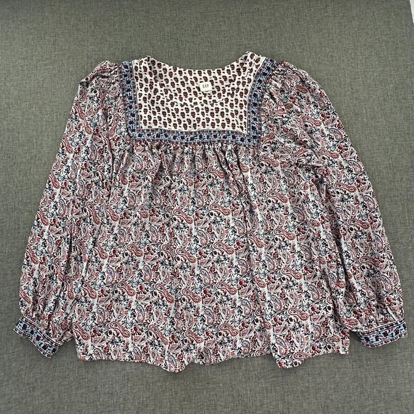 GAP Cottage Core‎ Blouse Long Balloon Sleeve Medium Paisley Top Relaxed Fit - Picture 1 of 11